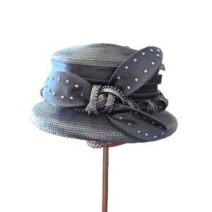 Vintage XX Fancy Deborah Fashions Dk Blue Narrow Brim Sparkle and Curl COGIC Hat